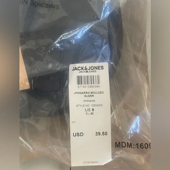 Jack & Jones Mens Slide Black Size US 9 / EU 42 Anthracite NWT - Picture 8 of 8